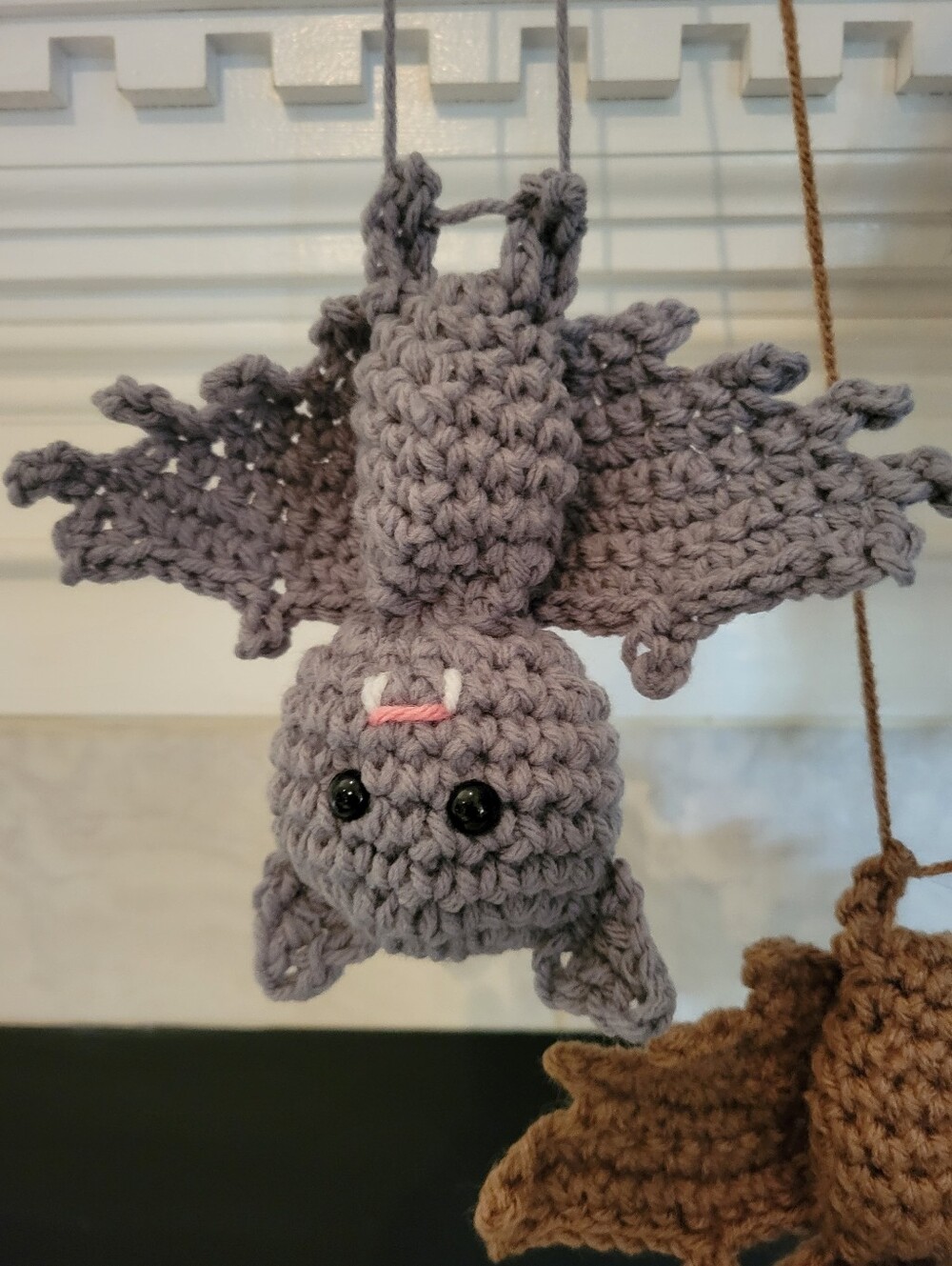 Halloween Gray Grey Bat Car Dangler Holiday Decor Fall Crochet Spooky